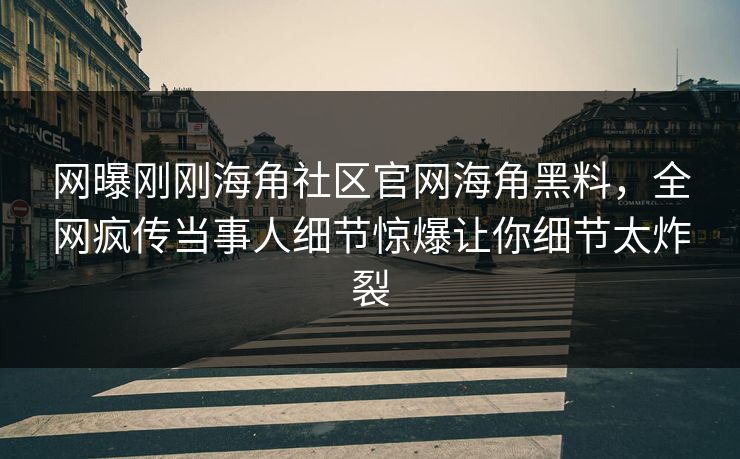 网曝刚刚海角社区官网海角黑料，全网疯传当事人细节惊爆让你细节太炸裂